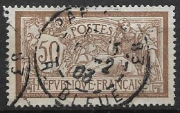 France N°120c Merson 50c Variété Sans Teinte De Fond Oblitéré Paris 83 Rue Bleue 1903 - Usados