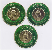 Queen Salote Tupou III Tongan Monarch, First Gold Coinage Of Polynesia Gold Foil Round Unusual Stamp 3x MNH Tonga - Erreurs Sur Timbres