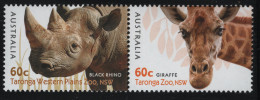 Australia 2012 MNH Sc 3783, 3781 60c Black Rhino, Giraffe Taronga Zoos Pair - Mint Stamps