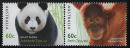 Australia 2012 MNH Sc 3780, 3778 60c Panda, Orangutan Adelaide, Perth Zoos Pair - Mint Stamps
