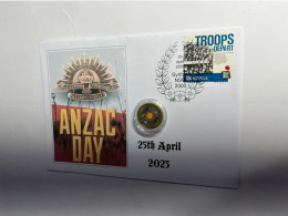 (2 Q 18) ANZAC Day 2023 Cover + $ 2.00 Colored Coin For Eternal Flame (military) - 2 Dollars