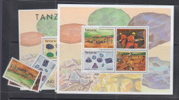 MINERALS - TANZANIA -  2004 - MINING SET OF 4 + SHEETLET OF 4 + SOUVENIR SHEET MINT NEVER HINGED - Minéraux