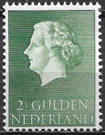 Plaatfout Blauwgroen Krasje Boven In De Zegelrand In 1953 Koningin Juliana 2½ Gulden Groen NVPH 638 PM Postfris - Plaatfouten En Curiosa