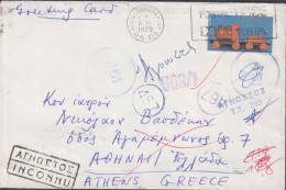 1979. CANADA. Interesting Cover To Greece With 15 C Toy Train. Several Cancels And Finally Re... (MICHEL 750) - JF439351 - Briefe U. Dokumente