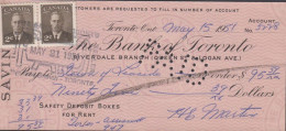 1951. CANADA.  Pair 2 CENTS Georg VI On Check ($ 95.39) From The Bank Of Toronto To Seaside D... (Michel 251) - JF439362 - Briefe U. Dokumente