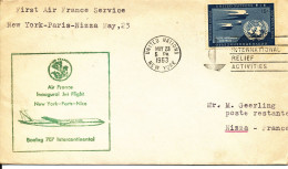 UN New York Cover First Air France Boeing 707 Jet Flight New York - Paris - Nice 23-5-1963 - Cartas & Documentos