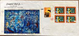 UNITED NATION 1988, GLASS PAINTING, BLOCK, MINIATURE SHÈET, BIRD, EDUCATION, 5 STAMP, CAMPBELL HALL COMPANY. - Lettres & Documents