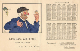 RARE Petit Calendrier Publicitaire 1923 * Vins En Gros LUNEAU GRISSON 5 Quai Baco Nantes * Illustrateur Raymond ROY - Small : 1921-40