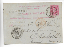 MEZIERES Ardennes Cachet D'Entrée Rouge BELGIQUE MEZIERES De BRUXELLES Pour CHARLEVILLE Indice 15 1880...G - Army Postmarks (before 1900)