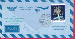 UNGHERIA - VOLO CELEBRATIVO " LUPO 72" DA BUDAPEST A ZURIGO *24.4.72* - ANNULLO A TARGHETTA AL RETRO - Cartas & Documentos