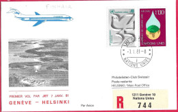 O.N.U. - PREMIER VOL JET FINNAIR - GENEVE/ HELSINKI *7.1.81* ON REGISTERED COVER - Aéreo