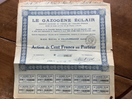 Dpt 69 Le Gazogène éclair  Villeurbanne Action De Cent Francs Au Porteur - Zonder Classificatie