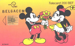 Belgium:Used Phonecard, Belgacom, 200 BEF, Disney, Mickey And Minnie Mouse, 2000 - Mit Chip