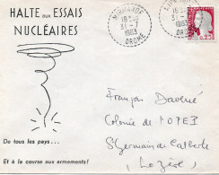 LETTRE ENTETE "HALTE AUX ESSAIS NUCLEAIRES " -AFFRANCHIE N° 1263 -OBLITERATION POINTILLEE MIRMANDE -DROME -1963 - Mechanical Postmarks (Other)