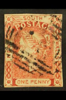 NEW SOUTH WALES 1851-52 Laureated 1d Carmine, No Leaves Right Of 'South', SG 44a, Four Clear To Good Margins, Neat Barre - Other & Unclassified