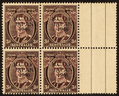 B.C.O.F. 1946-47 3d Purple-brown, Overprint In Black (see Footnote In Gibbons Below SG J7a), A Marginal BLOCK OF FOUR, N - Other & Unclassified