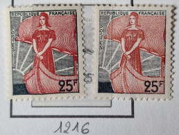 2 TIMBRE France N° 1216 Neuf + Variante De Couleur - 1959 - Yvert & Tellier 2003 Coté Minimum 1 € - 1959-1960 Marianne à La Nef