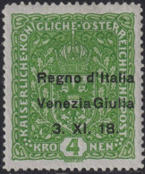 4 Kr Verde  MLH* Con Soprastampa Non Periziata - Vénétie Julienne