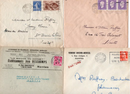 LOT DE 4 LETTRES AFFRANCHISSEMENTS DIVERS -TOUTES OBLITERATIONS CAD  NANTES  1936 A 1952 - 1921-1960: Période Moderne