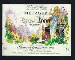 Etiquette Vin  Alsace Gewurztraminer  1998 La Cuvée 2000  Lucien Metzger & Fils Blienschwiller 67  " Femme Superbe" - Gewurztraminer