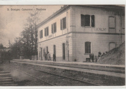 CARTOLINA DI SAN BENIGNO CANAVESE STAZIONE ANIMATA VIAGGIATA NEL 1917 - Trasporti