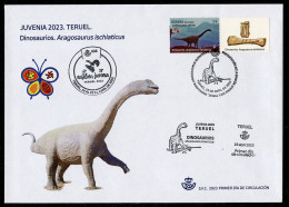 ESPAÑA (2023) Sobre Primer Día FDC - JUVENIA 2023 Teruel - Dinosaurios. Aragosaurus Ischiaticus, Dinosaur, Dinosaure - FDC