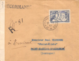 LETTRE RECOMMANDEE DE ST PIERRE ET MMIQUELON  AVEC BLOC EXPOSITION COLONIALE DE 31 DECOUPE EN UN TIMBRE COVER  CENSURE - Storia Postale