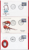 3 FDC Groënland 1981, 1982, 1983. Faune Marine. - Covers & Documents