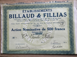 Ets Billaud Et Fillias Ss Paris Action Nominative De 500 Francs - A - C