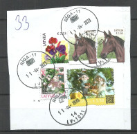 Latvia Lettland O 2023 Riga - 5 Stamps On Cover Cut Out Horse Pferd Blumen Etc. - Chevaux