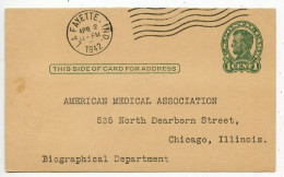 United States 1942 Scott UX28 1c. Lincoln Postal Card; Lafayette, Indiana To Chicago, Illinois - American Medical Assn. - 1941-60