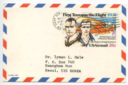 United States 1981 Scott UXC19 28c. First Transpacific Flight Air Postal Card; Cape Girardeau, Missouri To Seoul, Korea - 1981-00
