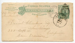 United States 1889 Scott U293 2c. Grant Letter Sheet Envelope; New Haven, CT To San Diego & San Francisco, California - ...-1900