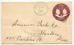 United States 1893 Scott U349 2c. Columbus & Liberty Postal Envelope; Monterey MA To Boston MA - ...-1900