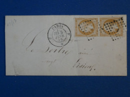 BR10 FRANCE  BELLE  LETTRE 1859  PARIS A LISIEUX  + PAIRE DE NAPOLEON N° 13  +AFF.  PLAISANT++ - 1853-1860 Napoleon III