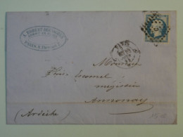 BR10 FRANCE  BELLE  LETTRE 1859  PARIS A   ANNONNAY   + NAPOLEON N° 14 LOS  BATON C +AFF.  PLAISANT++ - 1853-1860 Napoleon III