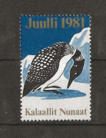Greenland 1981 Christmas Label, Not Valid For Postage   -   Bird   MNH(**) - Cartas & Documentos