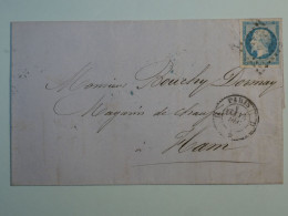 BR10 FRANCE  BELLE  LETTRE  1852  PARIS A HAM  ++ BEAU NAP. N°14 LOS+AFF. INTERESSANT++ - 1853-1860 Napoléon III