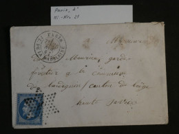 BR10 FRANCE  BELLE  LETTRE  1866  ETOILE DE PARIS N° 3 MADELEINE AU CANTON DE LAEGE +NAPOLEON  N° 22  ++AFF.  PLAISANT++ - 1862 Napoleone III