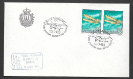 13.7.1983 SAN MARINO BUSTA VOLO POSTALE S. MARINO - ROMA CON ANNULLO SPECIALE FIGURATO - Brieven En Documenten