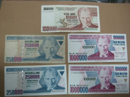 Turkey Early Banknotes,  1 Million , 100000, 250000 Lira  EF O AU - Turquie