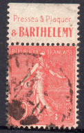 !!! 50C SEMEUSE AVEC BANDE PUB PRESSE A PLAQUER BARTHELEMY OBLITEREE - Used Stamps