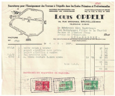 Facture 1937 Bruxelles Louis Oppelt Fournitures Pour L'Enseignement Des Travaux à L'Aiguille + TP Fiscaux - Old Professions