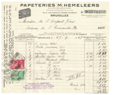 Facture 1937 Bruxelles Papeteries M.Hemeleers  + TP Fiscaux - Printing & Stationeries