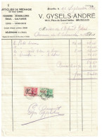 Facture 1936 Bruxelles V. Gyssels - André Articles De Ménages Verrerie-Boissellerie - Email Galvanisé   + TP Fiscaux - Old Professions