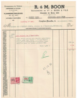 Facture 1936 Cureghem - Bruxelles  R. & M. Boon Toitures Ardoises & Tuiles Plombiers - Zingueurs  + TP Fiscaux - Petits Métiers