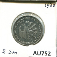 2 DM 1988 F L.ERHARD WEST & UNIFIED GERMANY Coin #AU752.U - 2 Marcos