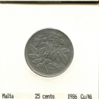 25 CENTS 1986 MALTA Münze #AS639.D - Malta