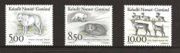 Greenland 1993Native Mammals (I), Wolf (Canis Lupus). Arctic Fox (Alopex Lagopus), Reindeer  Mi 239-241, MNH(**) - Gebruikt