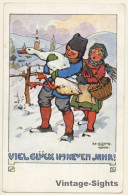 W. Braun / Wien: Boy & Girl Carrying Goose In Snow (Vintage PC 1910s) - Braun, W.